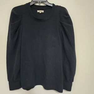 MADEWELL‎ Pleated Statement Sleeve Top Textured Crepe Fabric Black Large